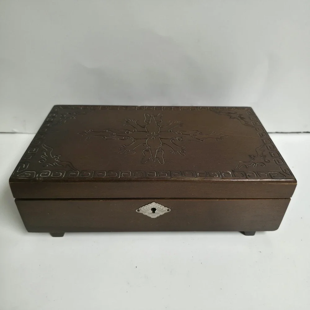 Vintage Hand Carved Wooden Jewelry Box Floral Relief Etched Trinket Chest